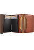 Secrid Slimwallet Vintage Cognac-Brown. The image shows the Brown Wallet open to show billfold attached to back of the brown card protector and two interior backpocket with cards inserted.