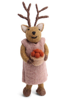 Small Brown Girl Deer with Berries Christmas Decorations Gry & Sif