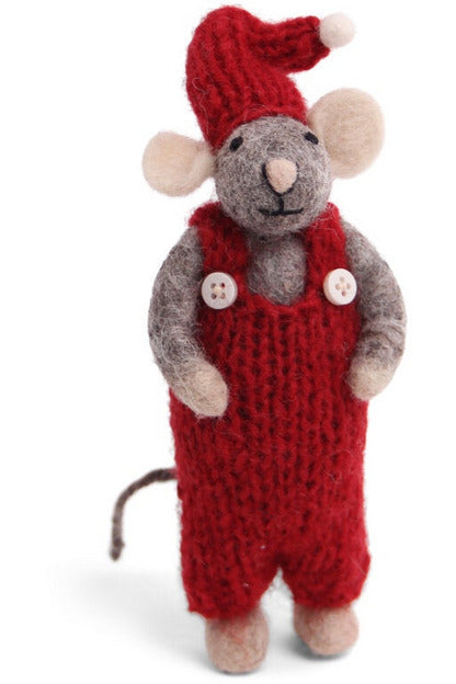 Small Grey Boy Mouse with Red Pants Christmas Decorations Gry & Sif