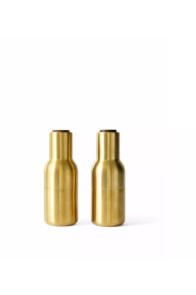Menu Bottle Grinders Brushed Brass & Walnut | Crisp + Wear