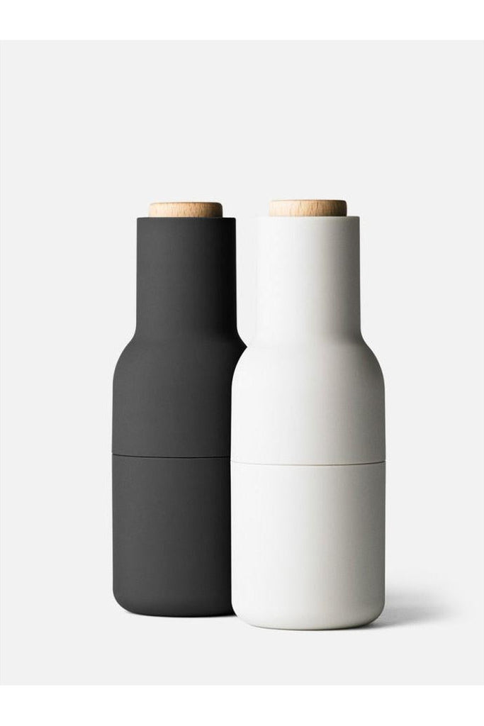 Bottle Grinders 2 Piece Set - Ash & Carbon w Beech Lid Salt + Pepper Grinders Audo Copenhagen
