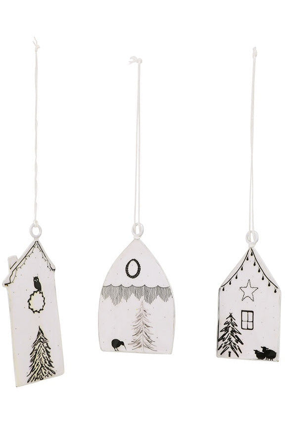 Hanging White Enamel Christmas Barns - Set of 3 Christmas Decorations May Time