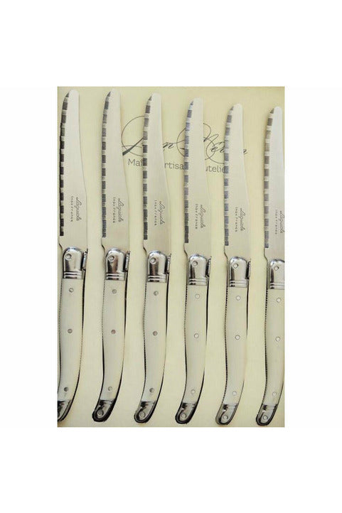 Table Knives Set of 6 | Ivory Handle Cutlery Laguiole Neron