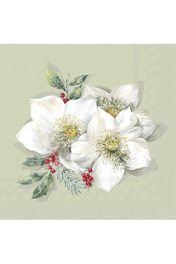 Christmas Rose Sage Paper Cocktail Napkin Christmas Paper Napkins IHR