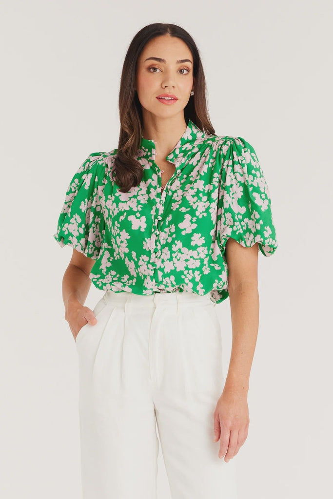 Cable Rosie Blouse Green Print