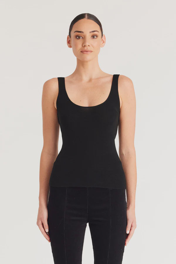 Cable Melbourne Superfine Merino Singlet Black on model front view