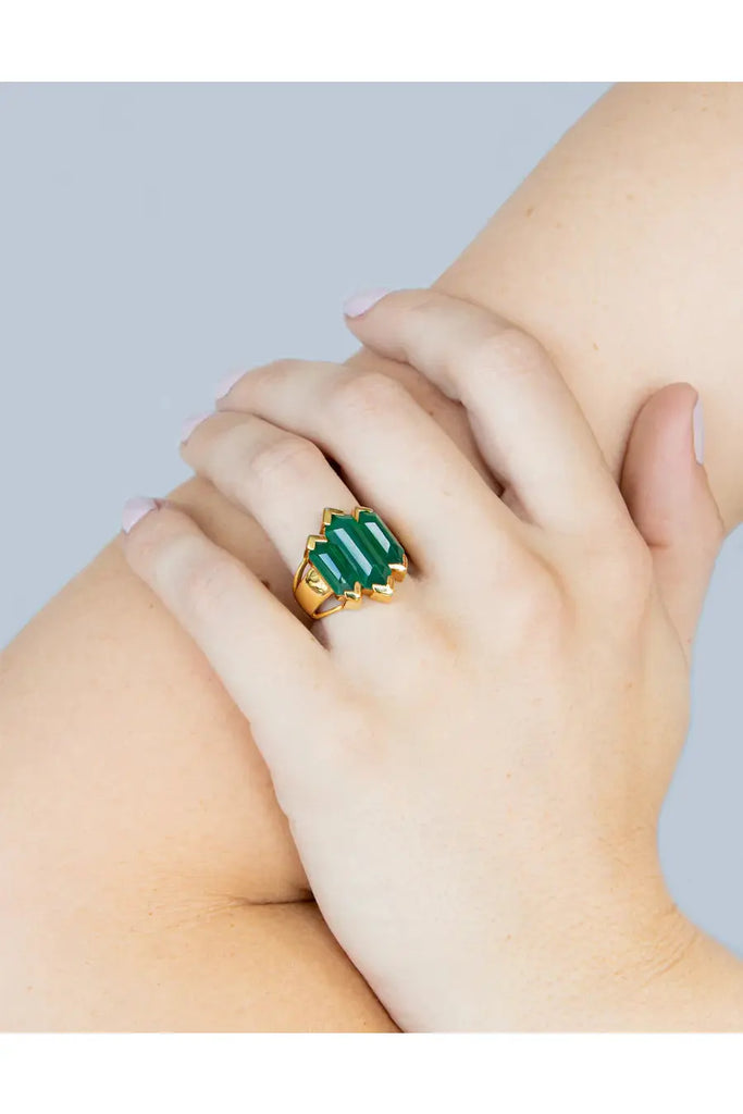 Fifth Symphony Green Onyx Knuckle Duster Ring | Gold Rings 6 Small (M),7 Medium (O),8 Large (Q) Cathy Pope