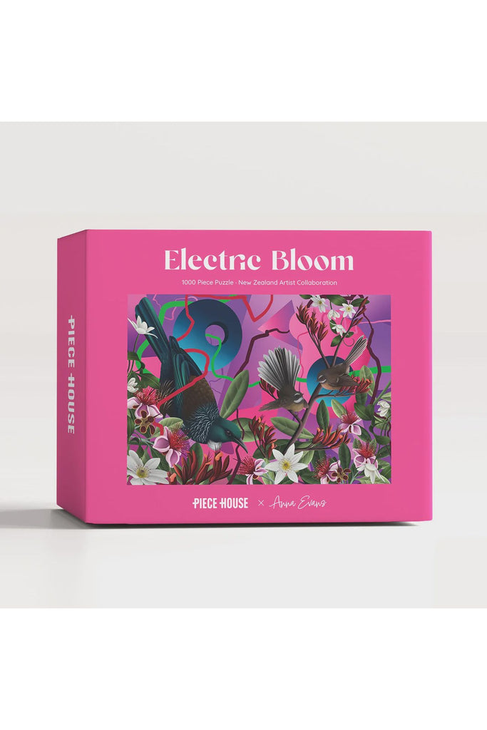 Piece House 1000 piece jigsaw puzzle featuring Electric Bloom by Anna Evans Front of Box
