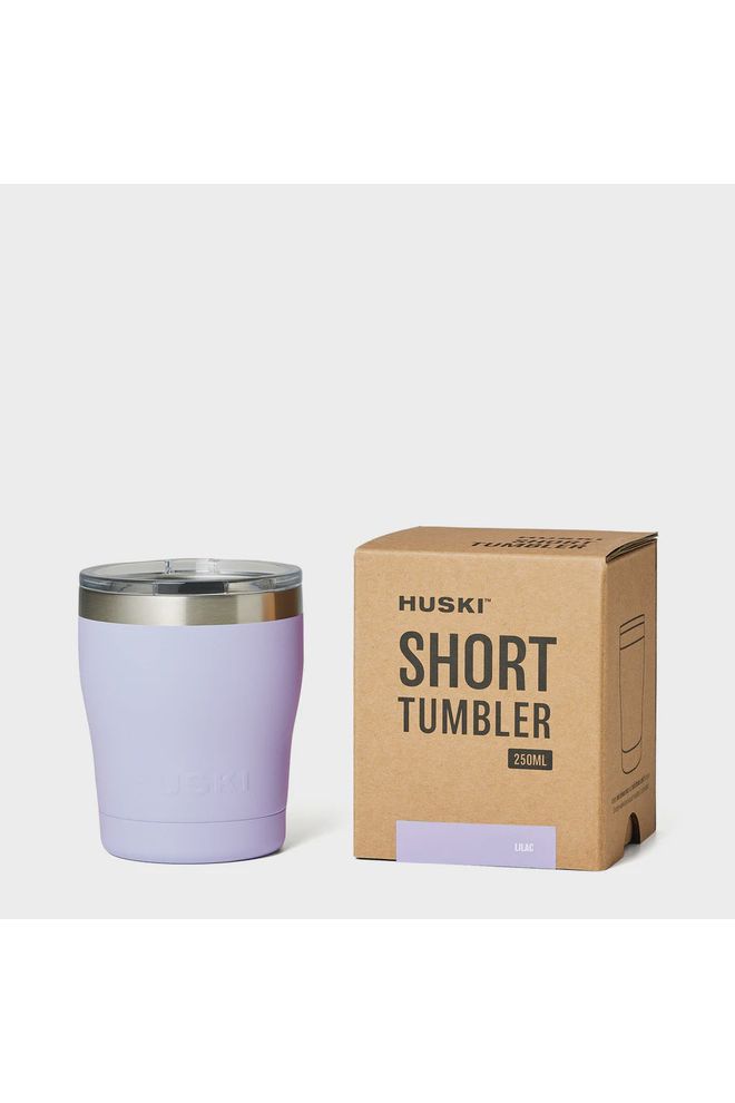Huski Summer Nights Limited Edition Short Travel Tumbler in Lilac next to gift box