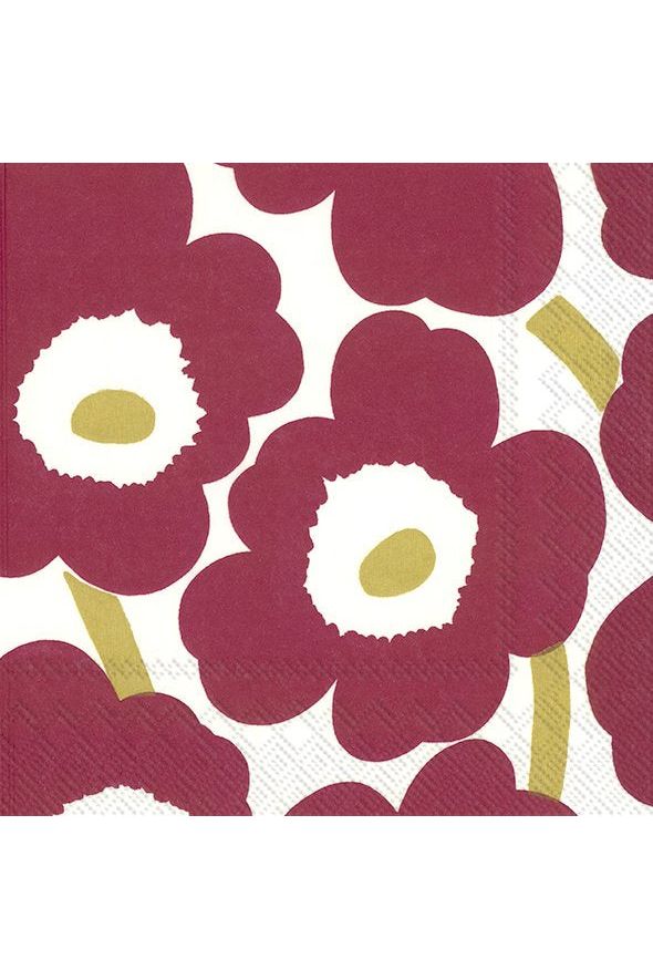 Marimekko Unikko Dark Red Gold Paper Luncheon Napkin Christmas Paper Napkins IHR