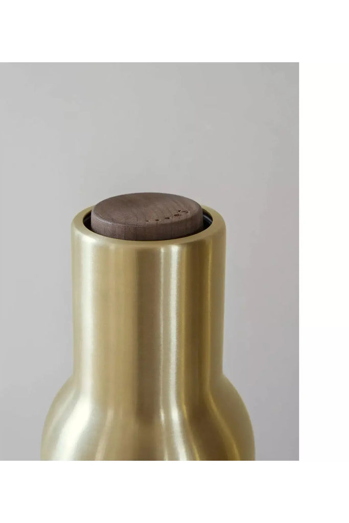 Menu Bottle Grinders Brushed Brass & Walnut Top View | Crisp Home + Wear