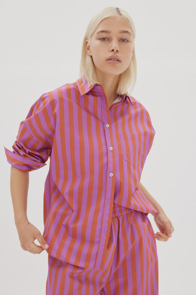 Chiara Classic Stripe Shirt | Fuschia + Rust Shirts XS,S,M,L,XL LMND