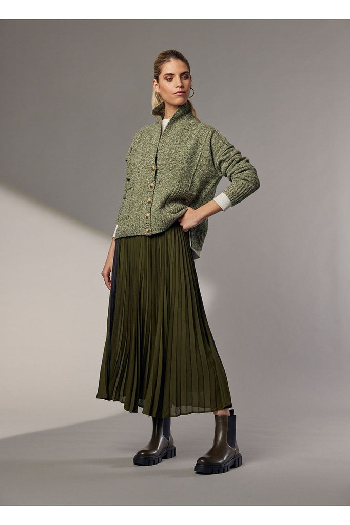 Madly Sweetly Just Pleat It Skirt Olive on model front view
