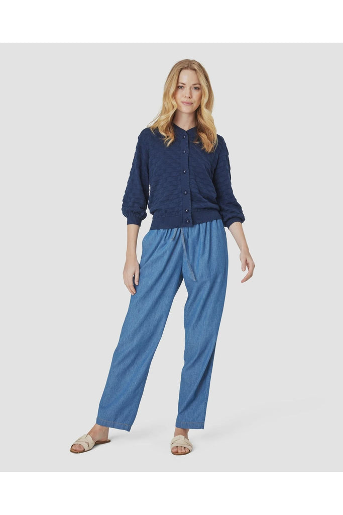 Noa Noa Debbie 100% cotton trousers Denim blue full length with elasticated waist