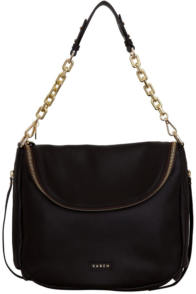 Feature Shoulder Strap | Gold Chunky Chain + Black Leather Bag Straps + Handles Saben