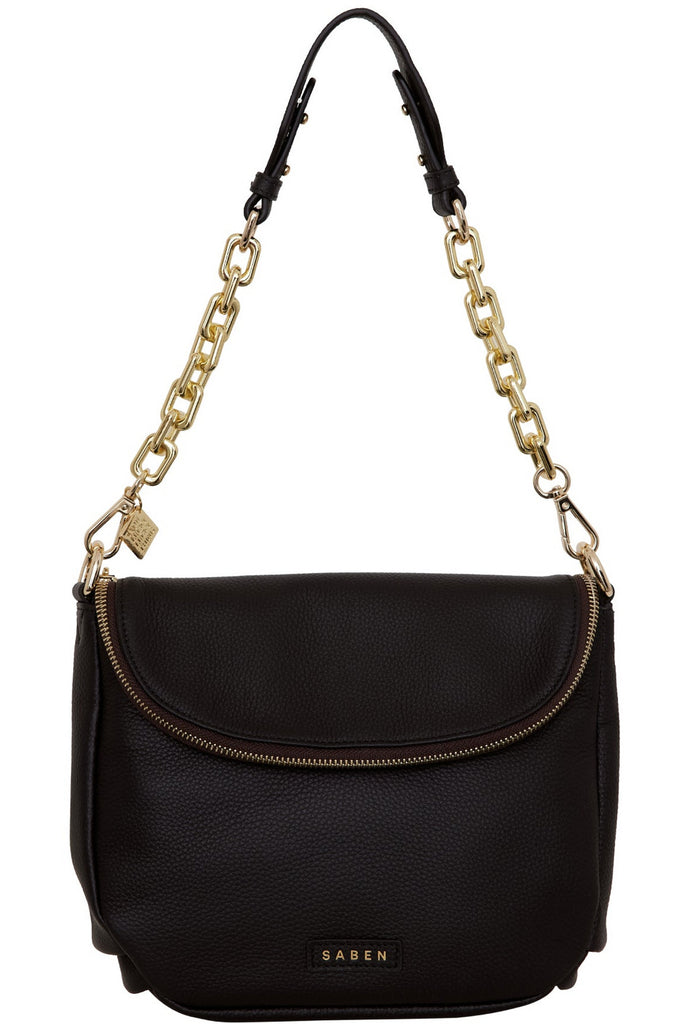Feature Shoulder Strap | Gold Chunky Chain + Black Leather Bag Straps + Handles Saben