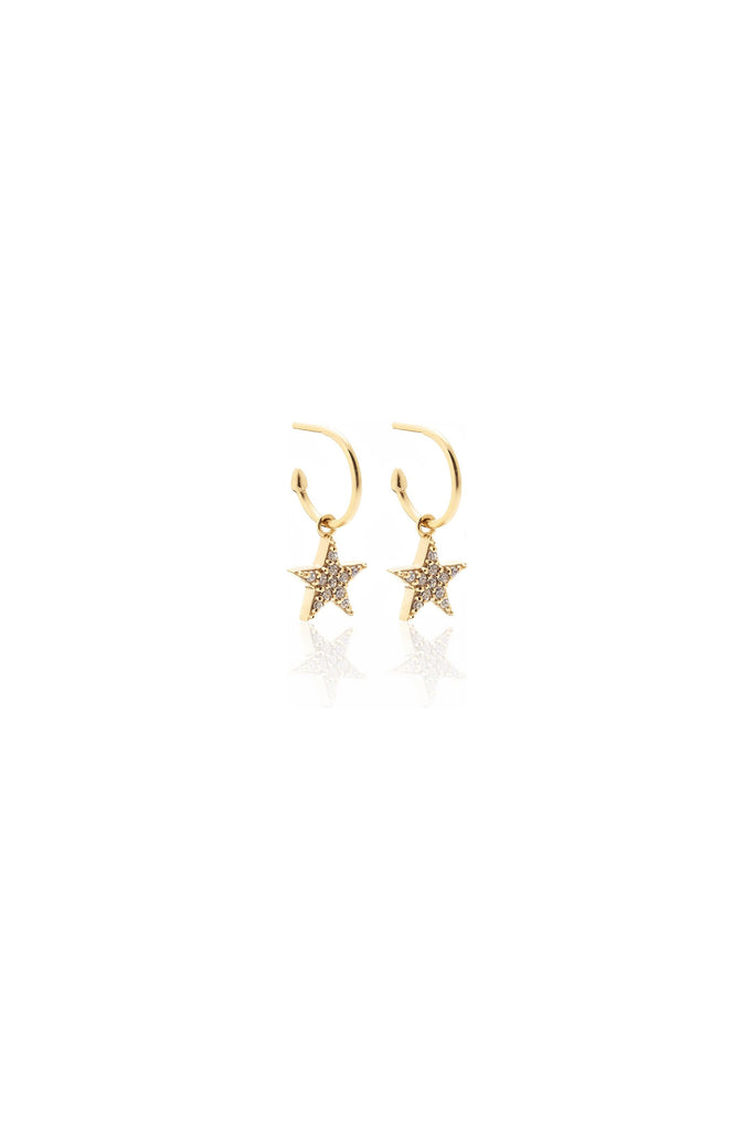 Silk and Steel Jewellery Lumiere Hoop Earrings Gold with hanging star