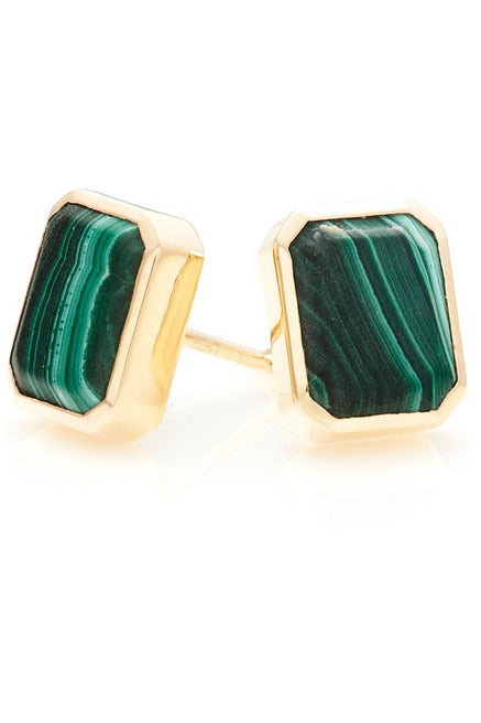Athena Stud Earrings - Green Malachite + Gold Earrings Silk & STEEL