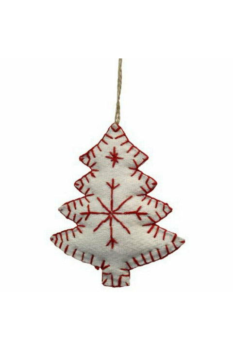 Natural + Red Stitched Hanging Felt Christmas Tree Ornament Christmas Decorations Flower Systems