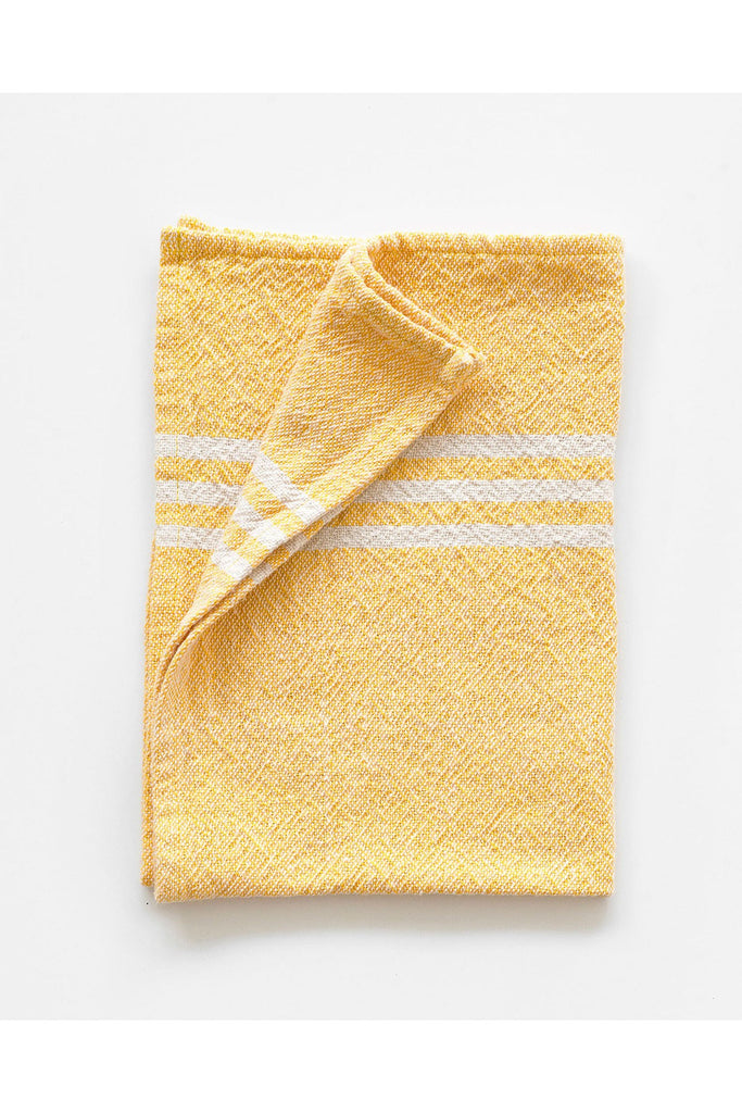 Barrydale Weavers Small Towel Yellow w Stripes on End | Crisp Home + Wear