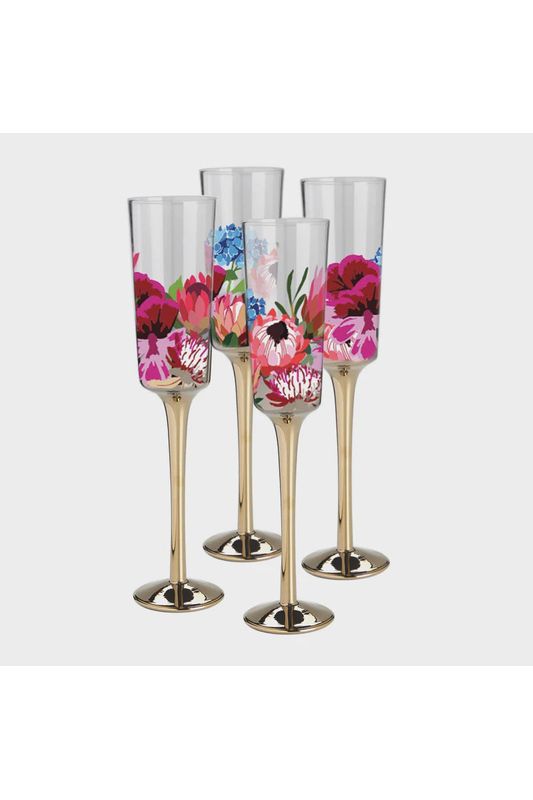 Botanic Blooms Champagne Flute | Set of 4 Stemware Nel Lusso