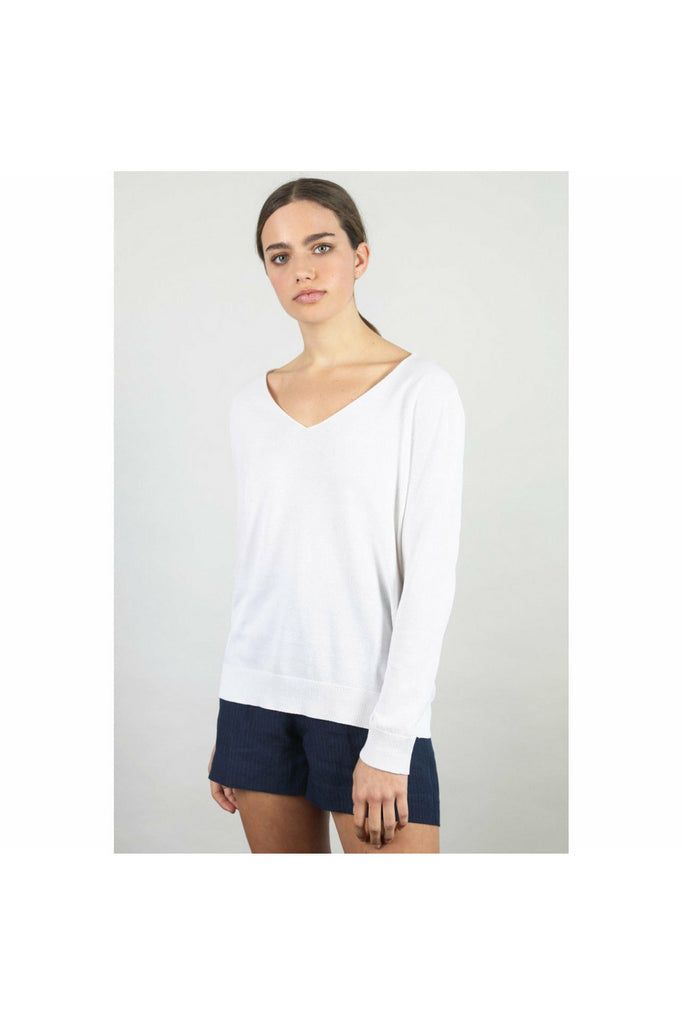 Cotton V Slouchy Jumper - White Sweaters XS,S,M,L Standard Issue