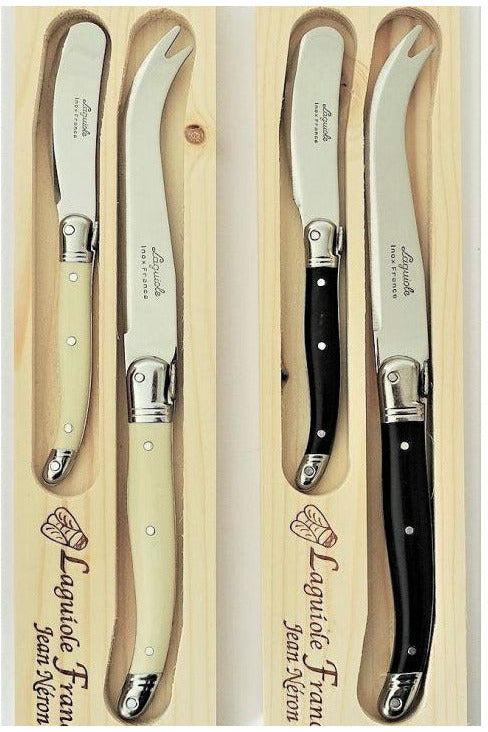 Cheese Knife 2 Piece Set | Ivory Handle Serving Utensils Laguiole Neron