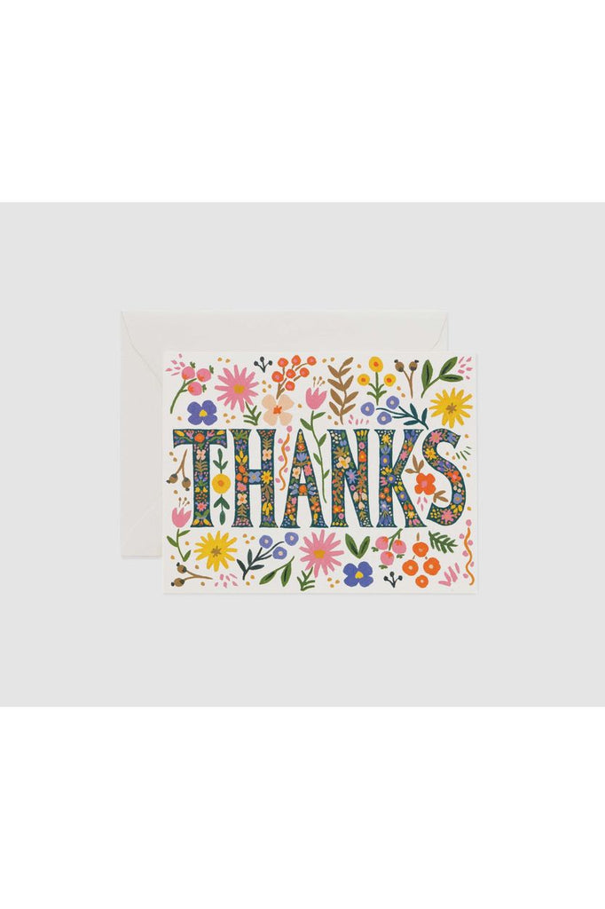 Rifle Paper Thank You Greeting Card Floral Cover featuring the words THANKS