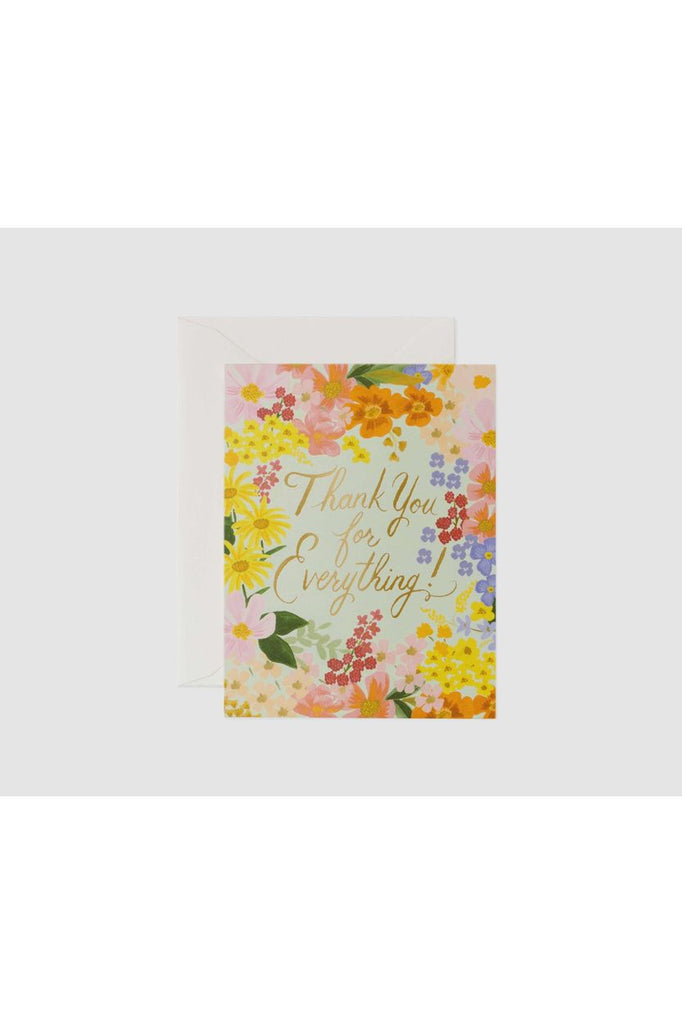Rifle Paper Thank You Greeting Card Floral Front Cover showing the words Thank You for Everything.