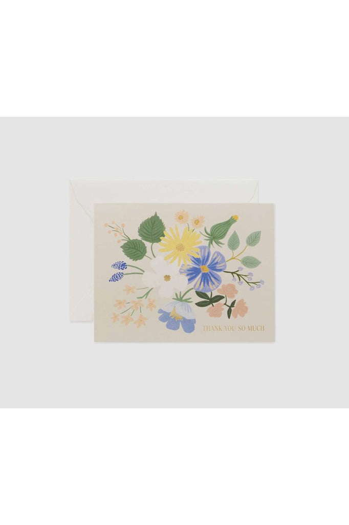 Rifle Paper Greeting Card Front Cover featuring floral print and words Thank You So Much