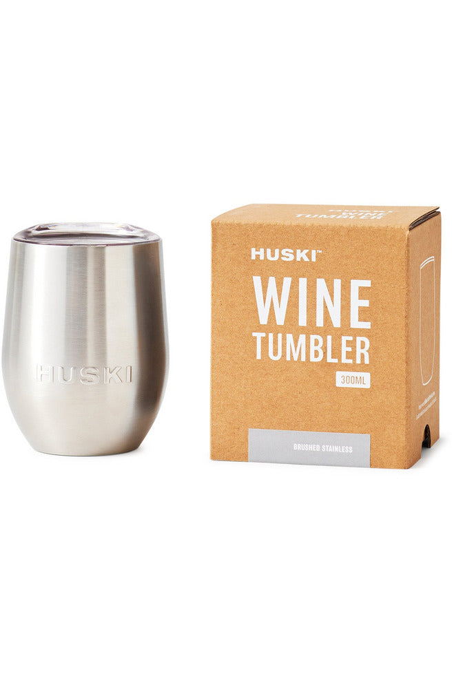 Wine Tumbler with Lid | 6 Finishes Beer + Wine Coolers + Cool Tumblers Brushed Stainless Huski