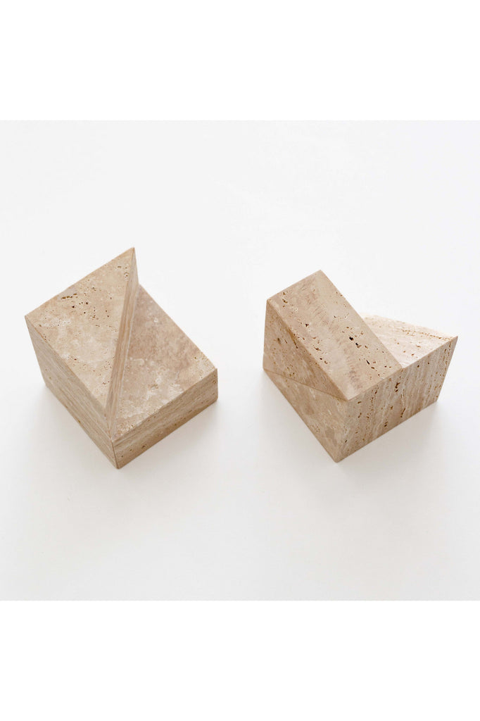 Geometric Travertine Bookend Pair Objects Papier Hq
