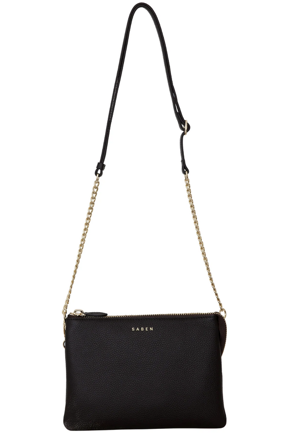 Feature Chain Strap | Gold Curb + Black Leather Bag Straps + Handles Saben