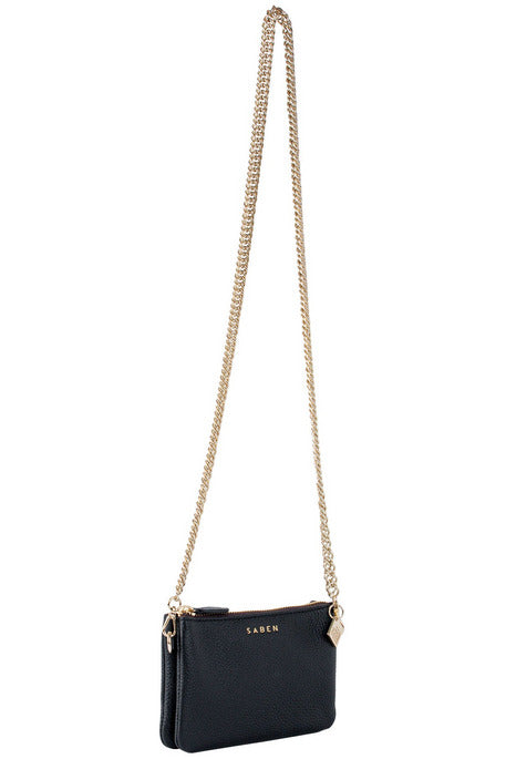 Lily Mini Bag | Black + Gold Curb Chain Clutch + Evening Bags Saben