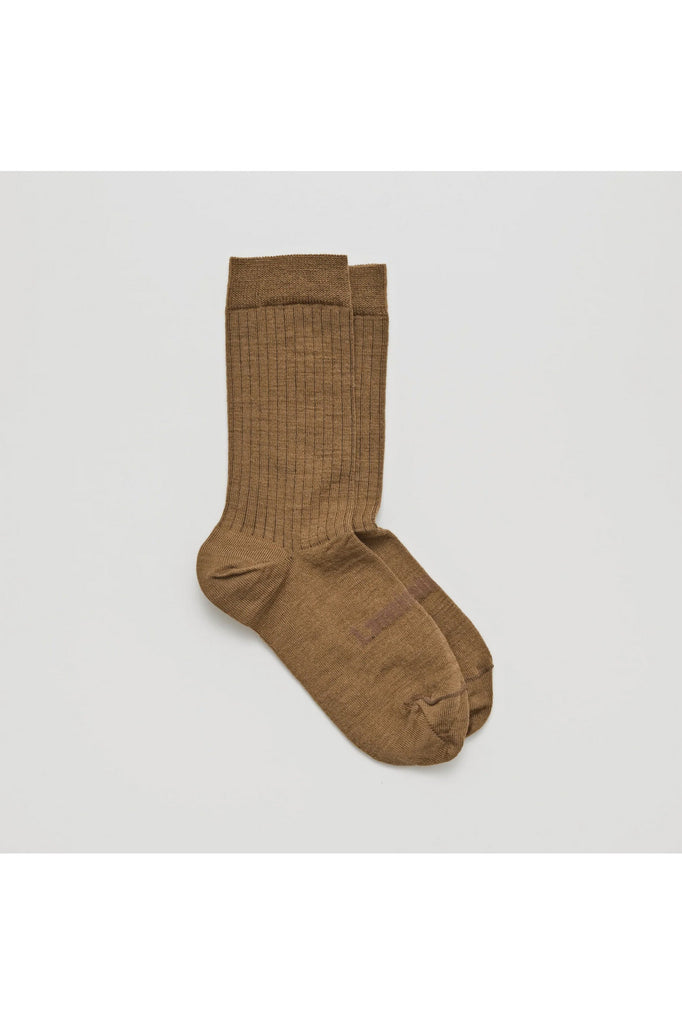 Lamington Merino Wool Rib Crew Socks Walnut Crisp Home and Wear